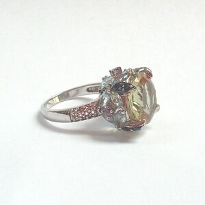 6 Ct Mined Lemon Quartz Ring Amethyst Blue Topaz Sapphire Bridal Engagement Ring